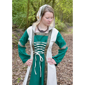 Fantasy-Medieval dress Eleanor with hood green / natural white size S