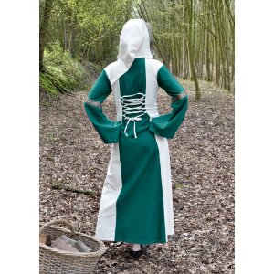 Fantasy-Mittelalter Kleid Eleanor mit Kapuze grün / natur weiß Größe S