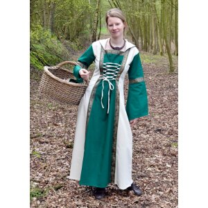 Fantasy-Mittelalter Kleid Eleanor mit Kapuze grün / natur weiß Größe M