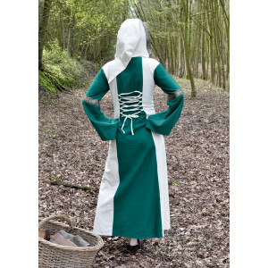 Fantasy-Mittelalter Kleid Eleanor mit Kapuze grün / natur weiß Größe M