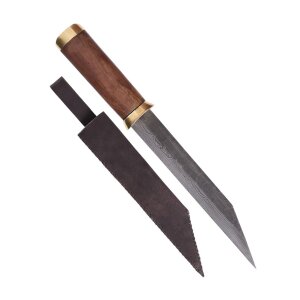 Seax Knife w/ Damascus steel blade &amp; brown suede...
