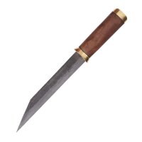 Seax Knife w/ Damascus steel blade & brown suede sheath