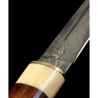 Scramasax, Seax with Damascus Steel Blade, Wood/Bone Handle