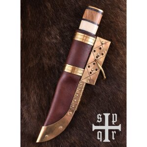 Viking Knife, Damascus Steel Blade and Wood/Bone Handle