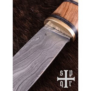 Viking Knife, Damascus Steel Blade and Wood/Bone Handle