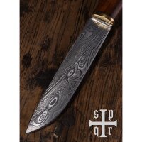Viking Knife, Damascus Steel Blade and Wooden Handle