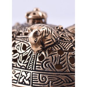 Wikinger Buckelfibel aus Birka mit Pferdeköpfen bronze