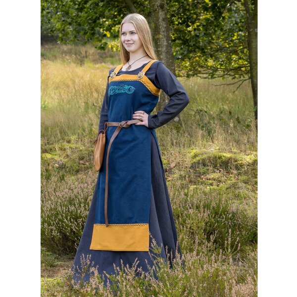 Viking apron dress embroidered red / green-blue L