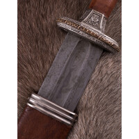 Vendel Period Sword with Scabbard, Tin-Plated Brass Hilt, Damascus Steel