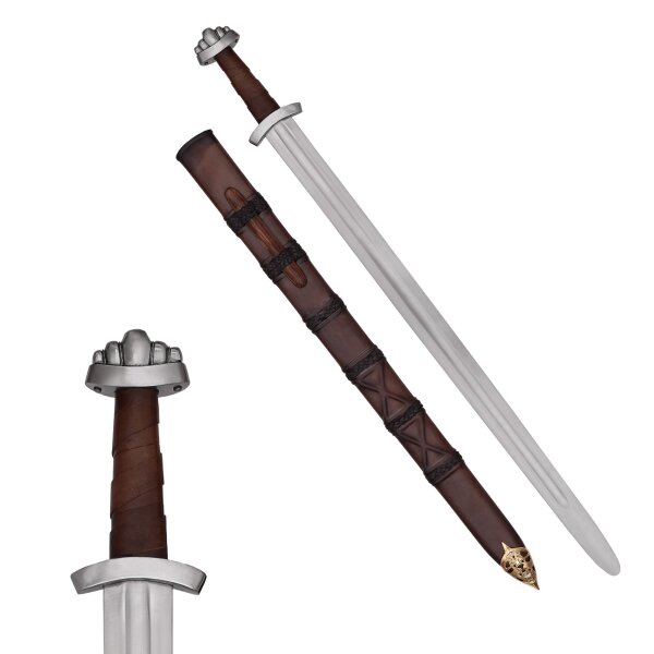 10c Viking Sword w/ scabbard, five-lobed pommel, practical blunt