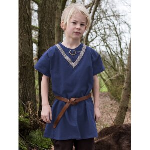 Medieval Braided Tunic Ailrik for Children, short-sleeved, blue size 110