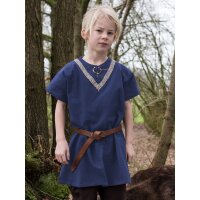 Medieval Braided Tunic Ailrik for Children, short-sleeved, blue size 128