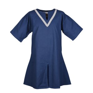Medieval Braided Tunic Ailrik for Children, short-sleeved, blue size 146