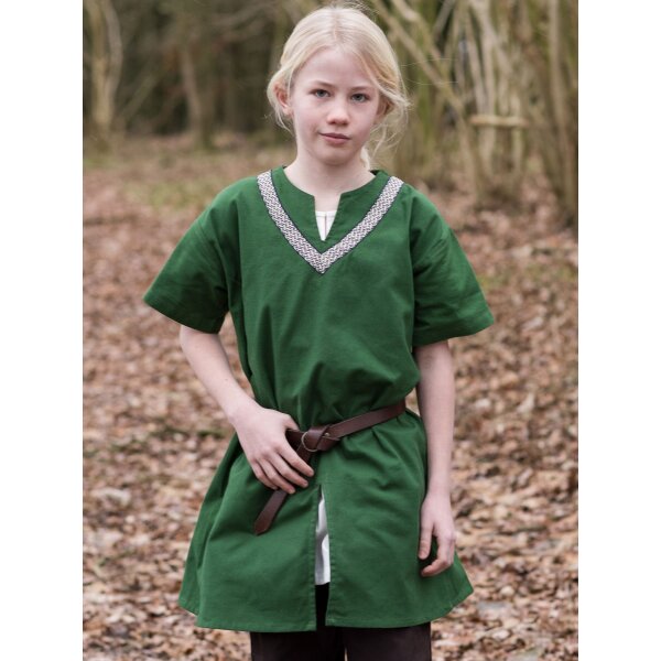 Medieval Braided Tunic Ailrik for Children, short-sleeved, green size 110