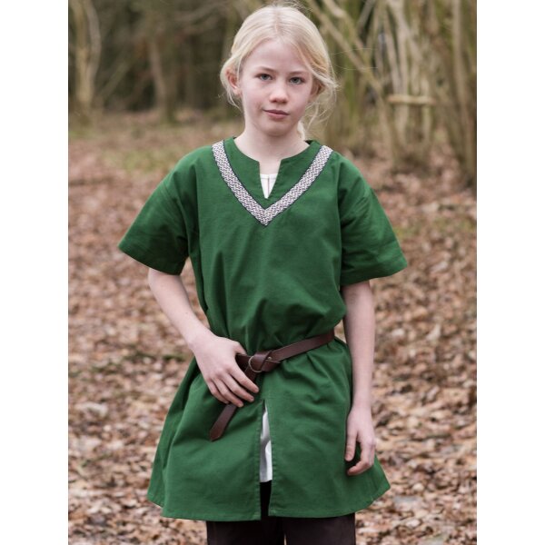 Medieval Braided Tunic Ailrik for Children, short-sleeved, green size 128