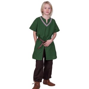 Medieval Braided Tunic Ailrik for Children, short-sleeved, green size 146