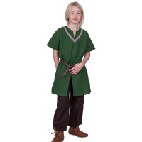 Medieval Braided Tunic Ailrik for Children, short-sleeved, green size 164