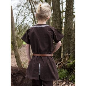 Medieval Braided Tunic Ailrik for Children, short-sleeved, brown size 110