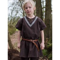 Medieval Braided Tunic Ailrik for Children, short-sleeved, brown size 110