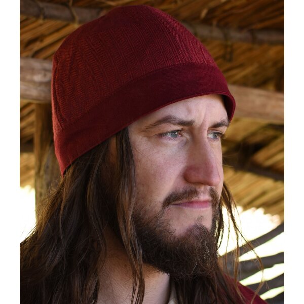 Birka Cap with Herringbone Pattern, wine red XL