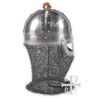 Wikinger Brillenhelm, 2 mm Stahl, mit Helmbusch und Kettenbrünne - Schaukampftauglich