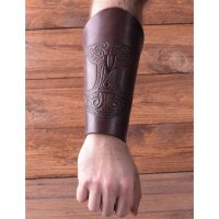 Bracer - Leather wristband with embossed thors hammer, brown