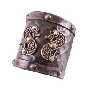 Leather Wrist Guard with Norse Ravens Hugin and Munin