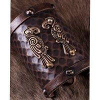 Leather Wrist Guard with Norse Ravens Hugin and Munin