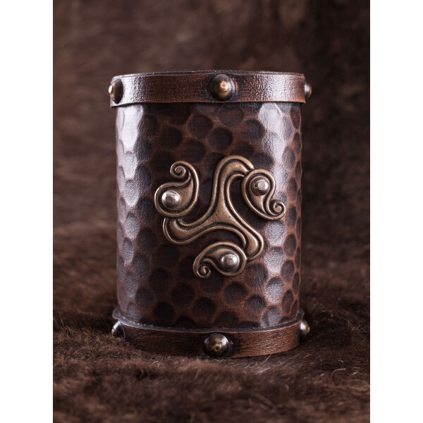 Leather Wrist Guard with Norse Ravens Hugin and Munin