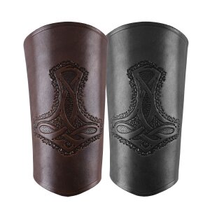 Bracer leather Wristguard with Thors Hammer Motif, long