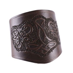 Bracer leather Wristguard with Thors Hammer Motif, short