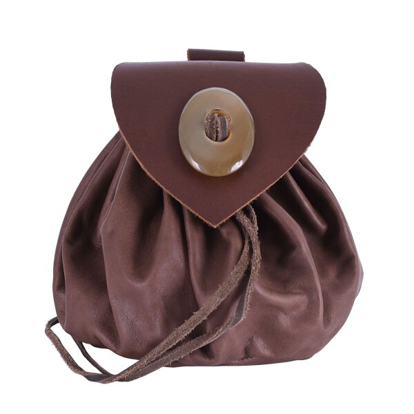 Leather bag with horn button, antique brown