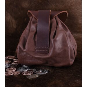 Leather bag with horn button, antique brown