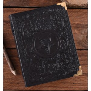 Black Leather Diary with Pentagram, approx. 18 x 23 cm