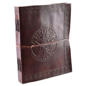 Leather book with pentagram, brown, approx. 20 x 25 cm