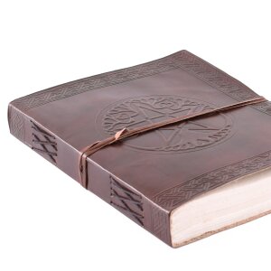 Leather book with pentagram, brown, approx. 20 x 25 cm