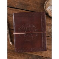 Leather book with pentagram, brown, approx. 20 x 25 cm