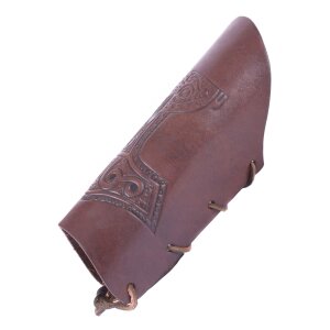 Bracer - Leather wristband with embossed thors hammer, brown, single