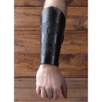 Bracer - Leather wristband with embossed thors hammer, black, 1 pair