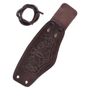 Bracer leather Wristguard with Thors Hammer Motif, short in brown