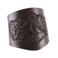 Bracer leather Wristguard with Thors Hammer Motif, short in brown