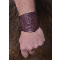 Bracer leather Wristguard with Thors Hammer Motif, short in brown