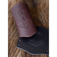 Bracer leather Wristguard with Thors Hammer Motif, long Black