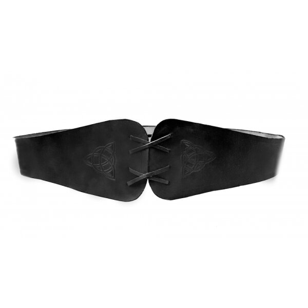 Mieder-Gürtel aus Leder mit keltischem Knoten Prägung Schwarz 110cm