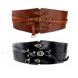 Leather bodice belt with 3 buckles and 2 rings