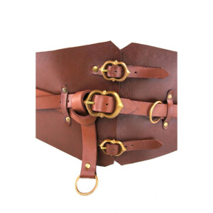 Leather bodice belt with 3 buckles and 2 rings brown 90cm