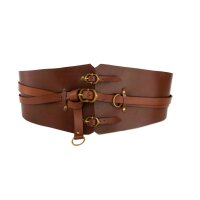 Leather bodice belt with 3 buckles and 2 rings brown 110cm