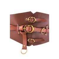 Leather bodice belt with 3 buckles and 2 rings brown 120cm