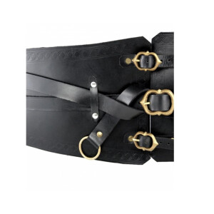 Leather bodice belt with 3 buckles and 2 rings Black 90cm