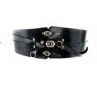 Leather bodice belt with 3 buckles and 2 rings Black 90cm